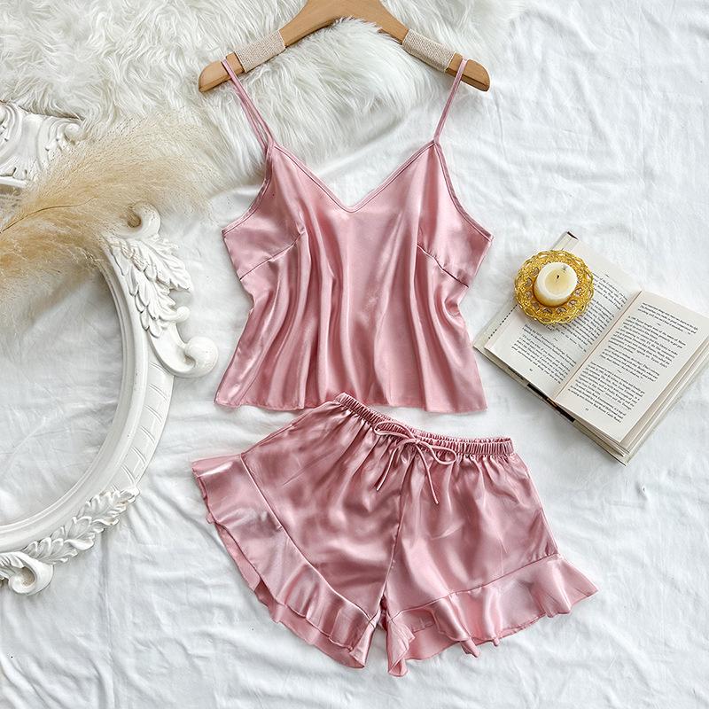 Женский комплект пижамы из искусственного шелка на тонких бретелях с открытой спиной - Повседневный, Модный, Сексуальный, для дома