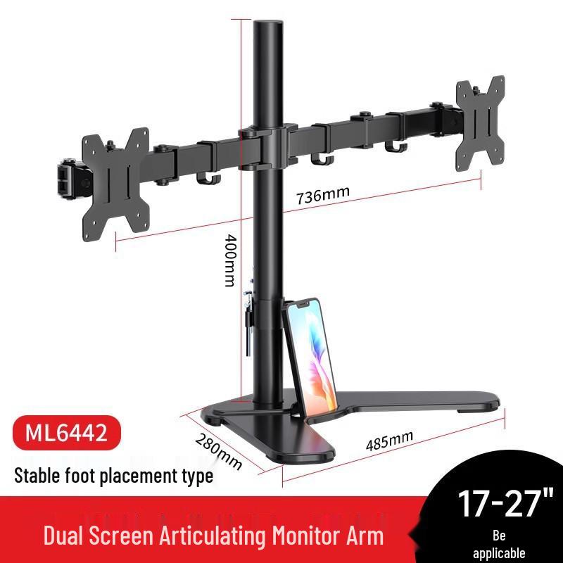 No-Drill Dual Screen Desktop Monitor Stand with Pneumatic Retractable Arm