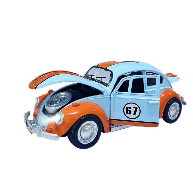 Simualtion 1/18 Scale Classic Beetle 1955 Car Model Collection Sound and Light Children Boy Toy Vehicle Gift Home Decor