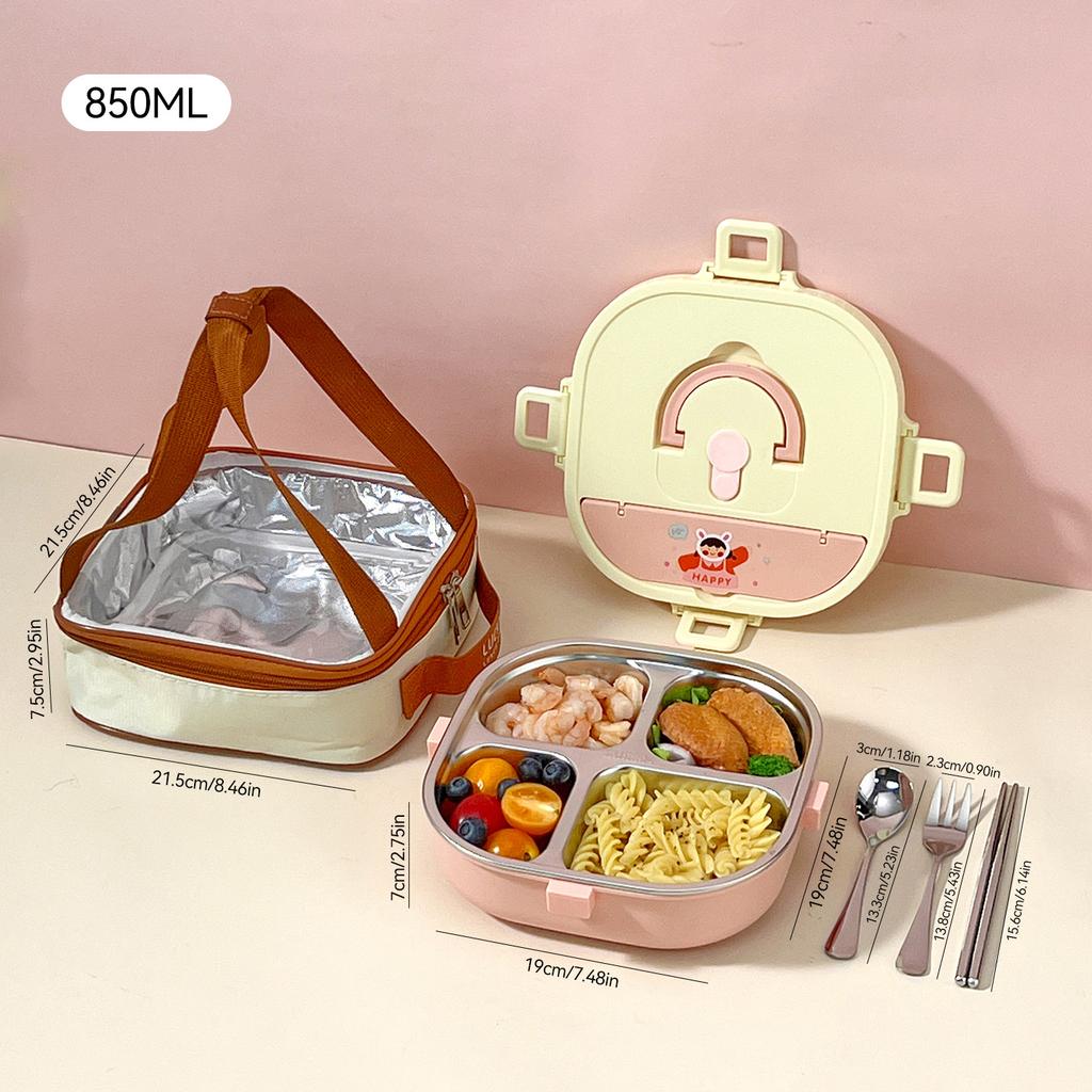 850/900Ml 304 Stainless Steel Divided Bento Box With Cutlery Large Capacity Leak Proof Lunch Box Student Kids Lunch Container