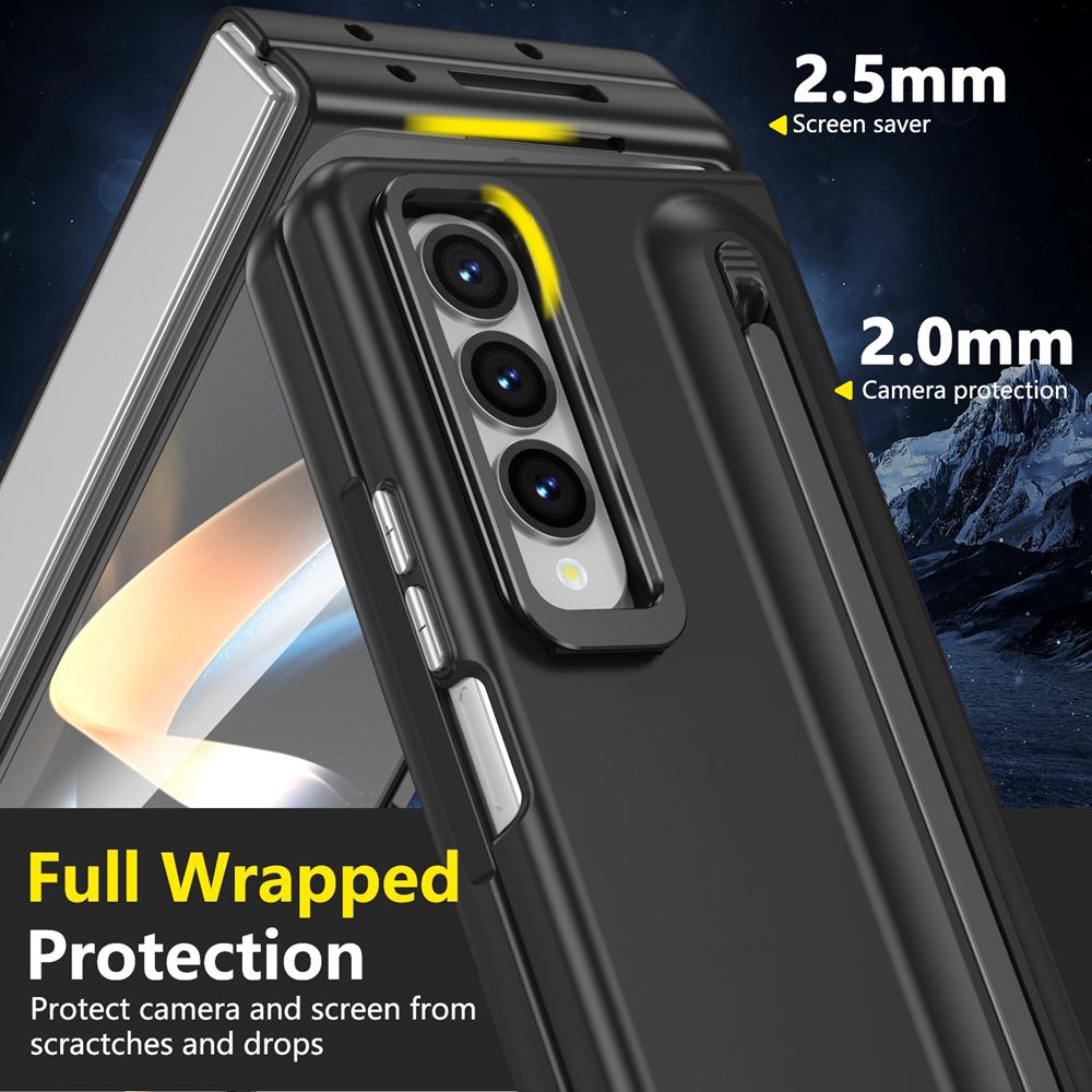 KEYSION С чехлом для сенсорной ручки для Samsung Galaxy Z Fold 4 3 5G, жестким чехлом для телефона с подставкой из ПК и защитой экрана из закаленного стекла