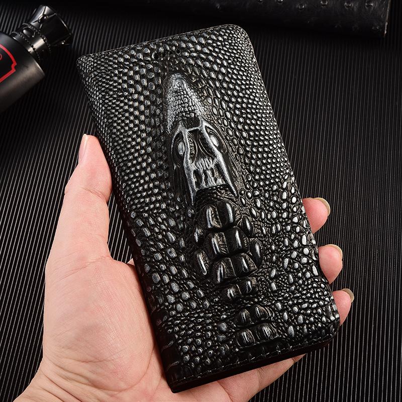 Ретро Чехол-книжка из Натуральной Кожи с Головой Крокодила для Samsung Galaxy S10 S20 S21 S22 S23 S24 S25 FE Note 8 9 10 20 Plus Ultra