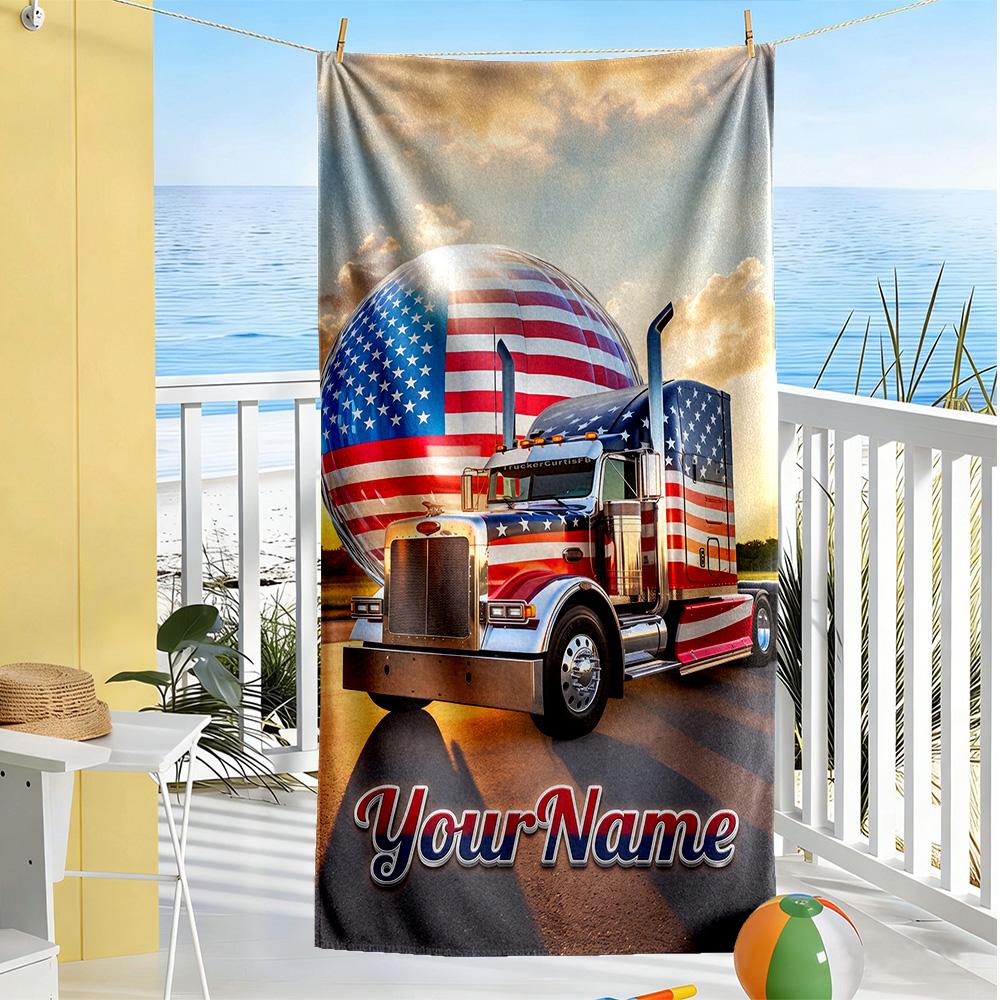Kw Heavy Trucks Personalized Name Beach Towel High Absorbency & Quick-Dry Perfect for Traveling Yoga Camping and Swimming