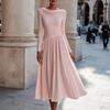 Women's Long Sleeve Cowl Neck Midi Dress A-Line Flowy Party Dress for Evening Events