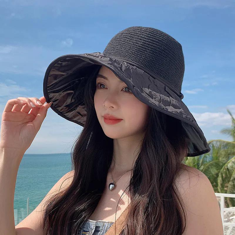 WTEMPO Весна-лето Широкие поля Открытый Дышащие Складные Пляжные Солнцезащитные Кепки Женские Лоскутные Повседневные Однотонные Солнцезащитные Кепки с Ветрозащитной Веревкой