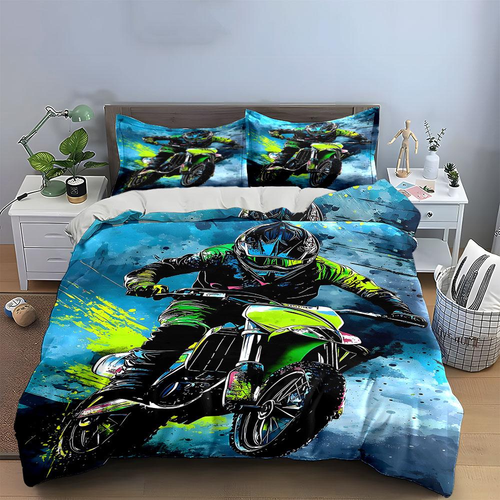 Motorcyclist on vibrant background. Bedding sets Duvet cover sets Duvet covers Pillowcases(1 * Duvet Cover 2 * Pillowcases without duvet insert)