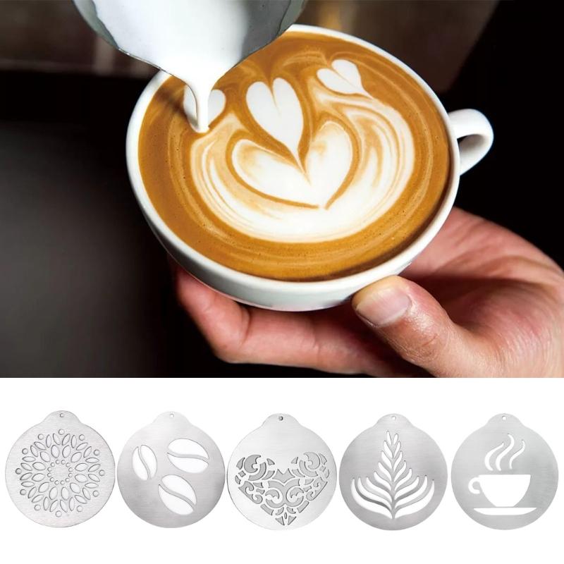 5 PCS/set Stainless Steel Lattes Art Stencils  Cappuccinos Art Templates