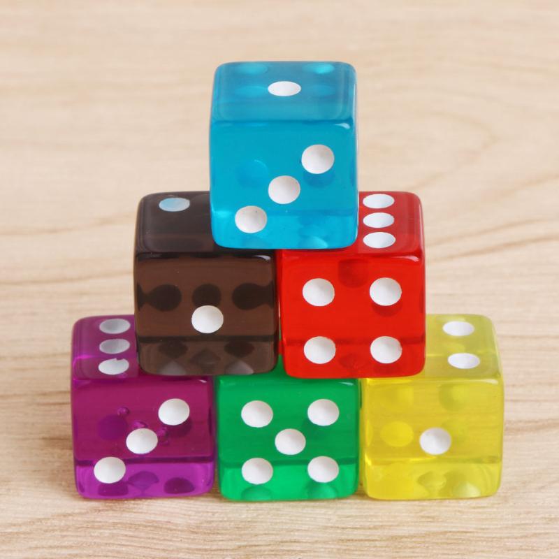 10pcs Six Sided 15mm Game Dices Transparent Cube Round Corner Portable Table Playing Games
