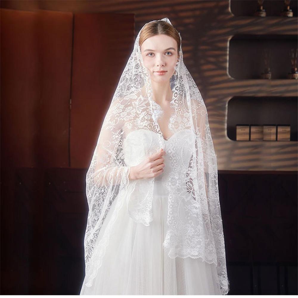 Flower Women Shawl Lace Wedding Veils Elegant Catholic Veil Mantilla