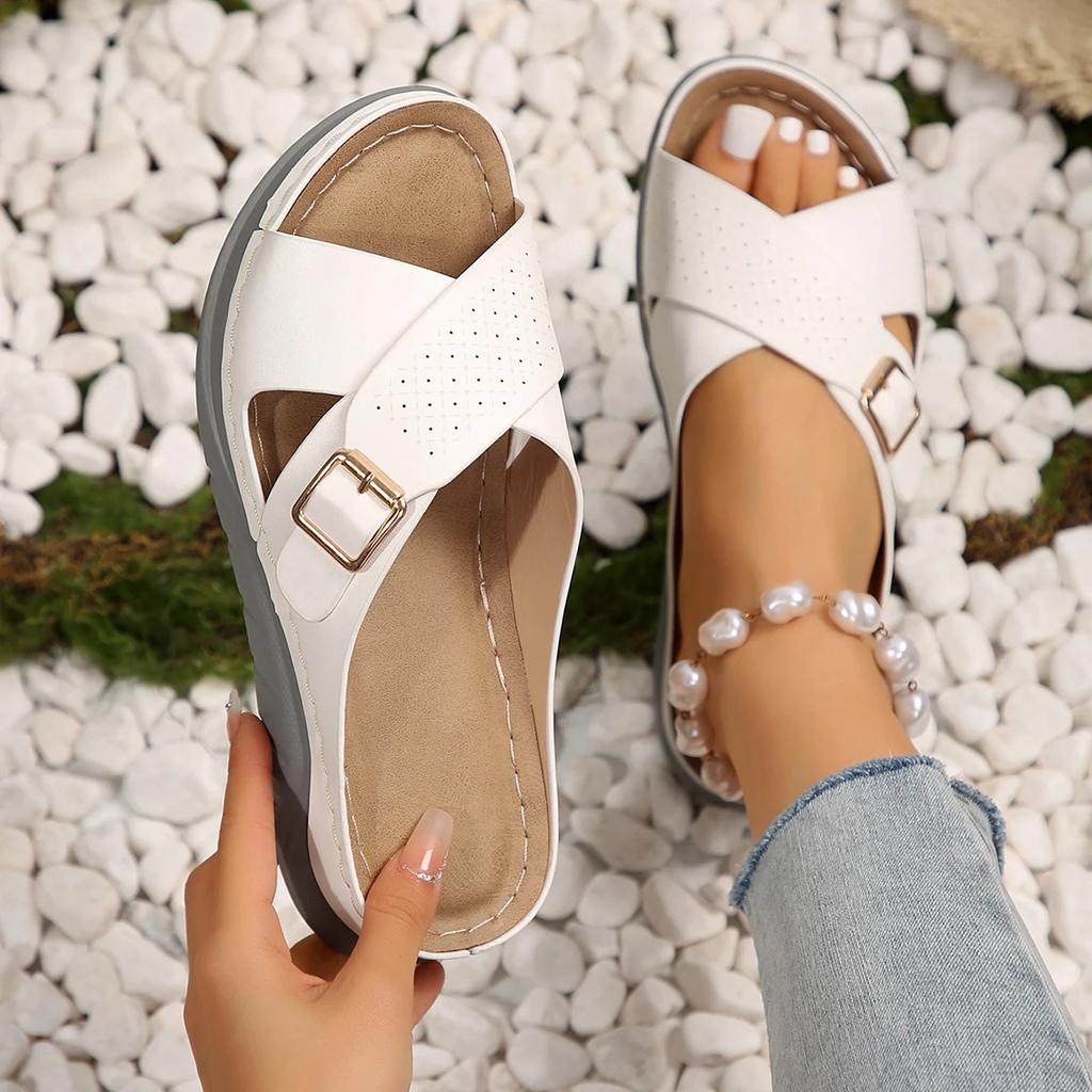 Woman Platform Wedge Sandals Thick Sole Slippers Women Cross Strap Beach Sandals Comfort Soft Anti-Slip Flip Flops Plus Size 43