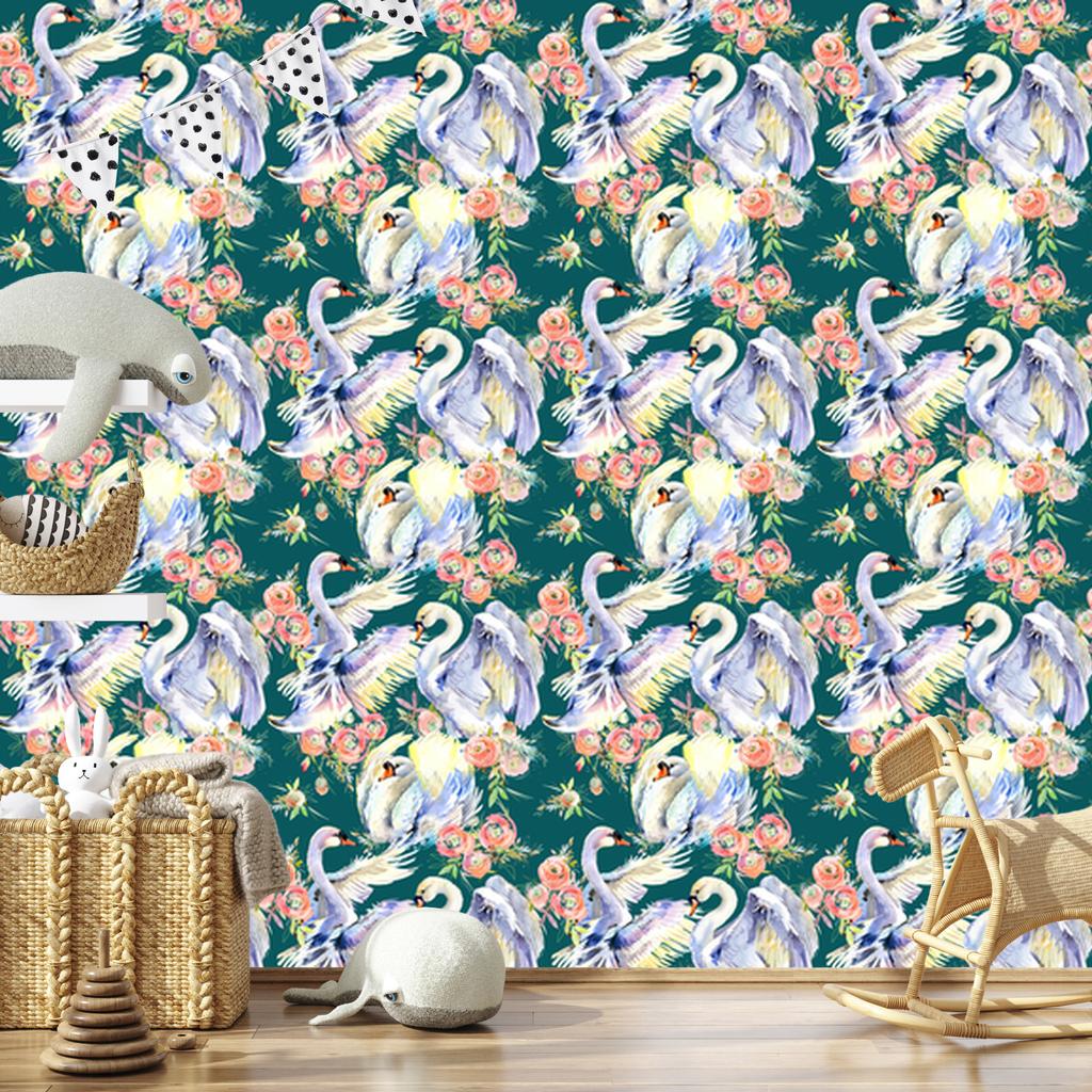 Swans and Flowers Wallpaper for Living Room and Bedroom 50x1000