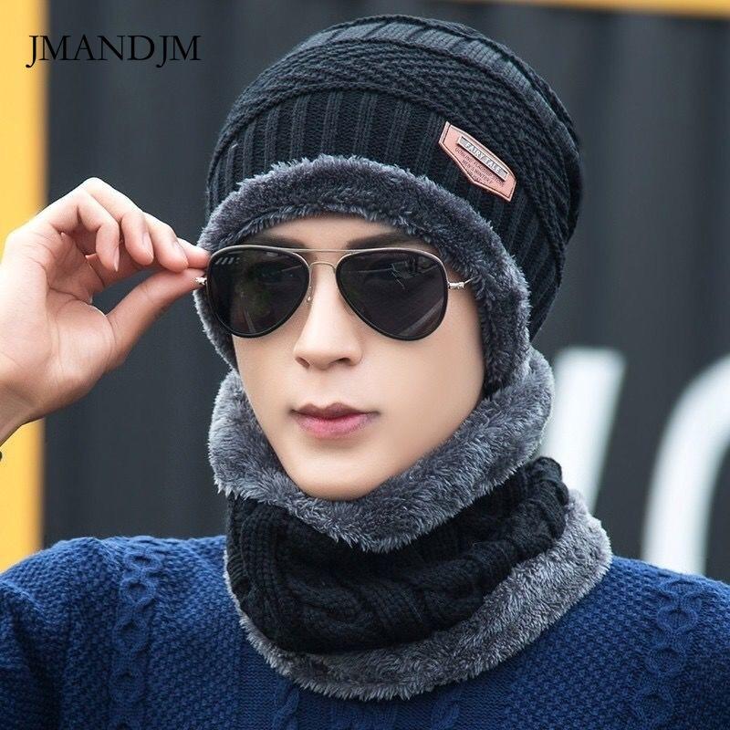 Hat Men's Autumn and Winter Wool Knitted Pullover Hat Fleece Thickened Hat Scarf Two-piece Knitted Hat