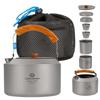 COOK'N'ESCAPE Titanium 8-Piece Coffee & Tea Set, Lightweight and Compact, Includes Teapot, Kettle, and Filter, Stovetop-Safe, Double-Walled Mug,