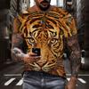 Summer Round Neck 3D Animal Forest King Tiger Print Top Fashionable Casual Short Sleeved Men's T-shirts