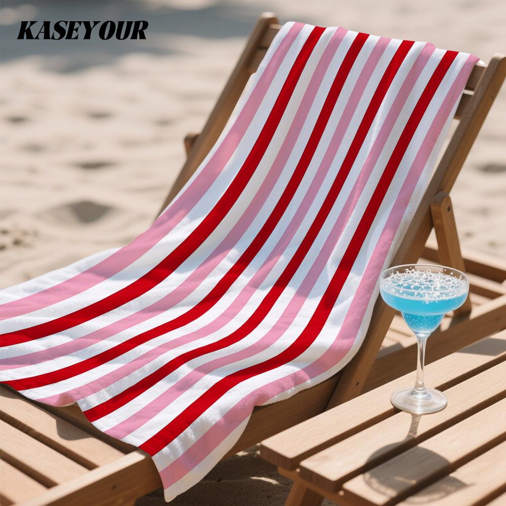 Pink Red Stripes Oversized Microfiber Beach Towel Sand Proof Quick Dry, Absorbent for Swimming Pool Travel Camping