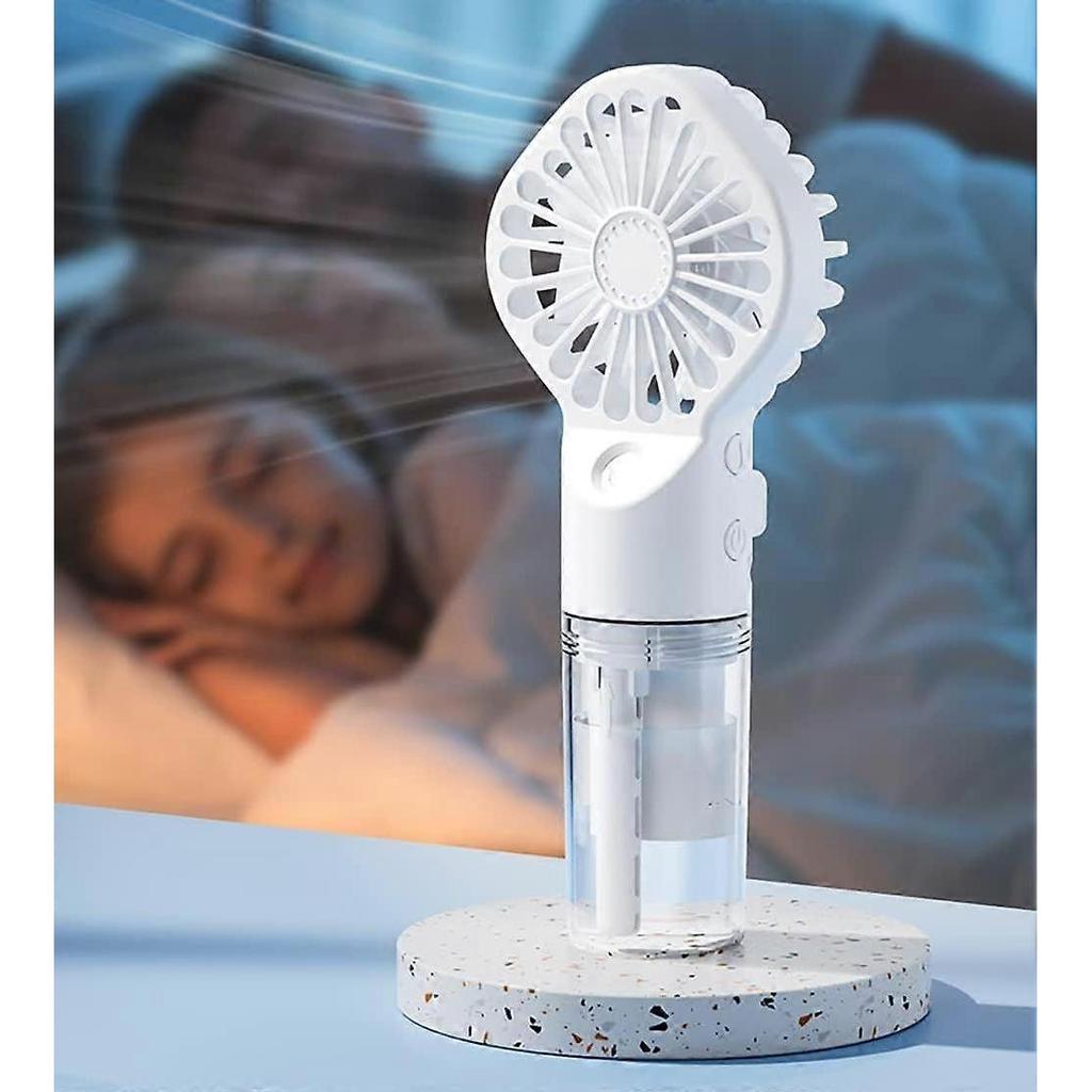 Handheld Fan Misting Fan, Portable Mini Water Fan, 4 Adjustable Speed, Visible Water Tank(White) less