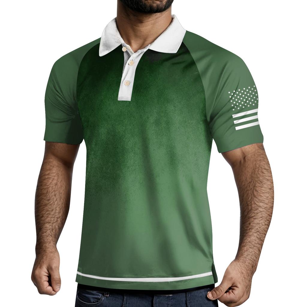 Men's Three Button Printed Lapel Short Sleeve Shirt Top