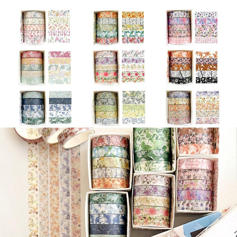 5 Rolls Spring Flower Washi Tape Self-adhesive DIY Wrapping Washi Tape Wrapping Multicolor Scrapbooking Decorative Tape