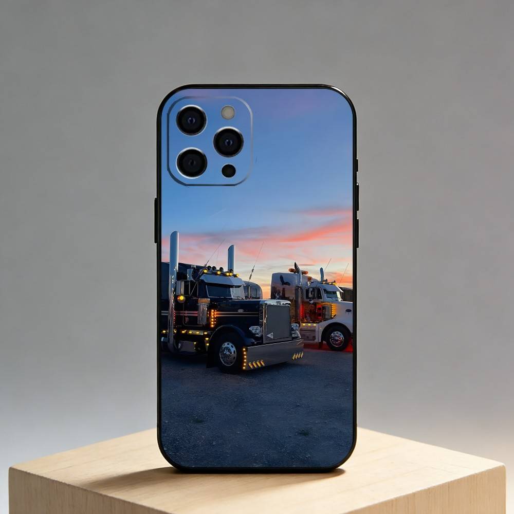 E-Euro T-Truck Phone Case For iPhone17,16,15,14,13,12 Plus,Max Soft Silicone Black Cover