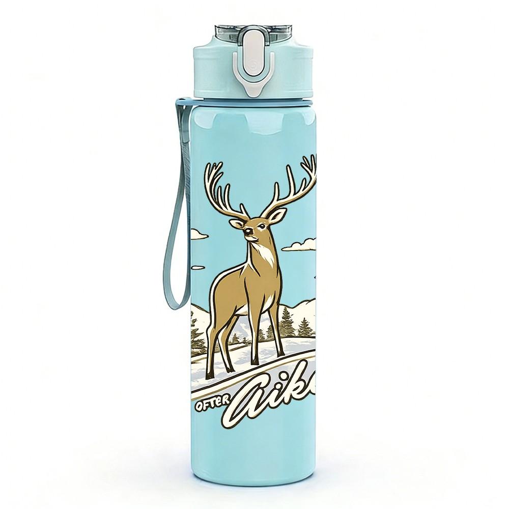 1PC Deer Wildlife Art 750ml Color Plastic Sports Water Bottle Leakproof Flip Straw Lid Suitable for Sports Office Home Use