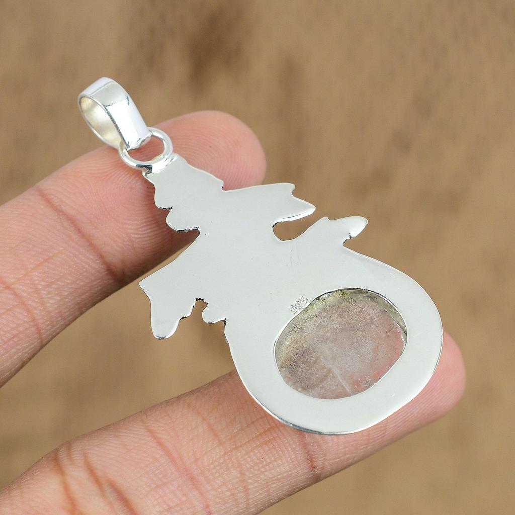 Натуральный Садовый Кварц Драгоценный Камень Ювелирное Изделие Подвеска из Стерлингового Серебра 925 пробы для Девочек