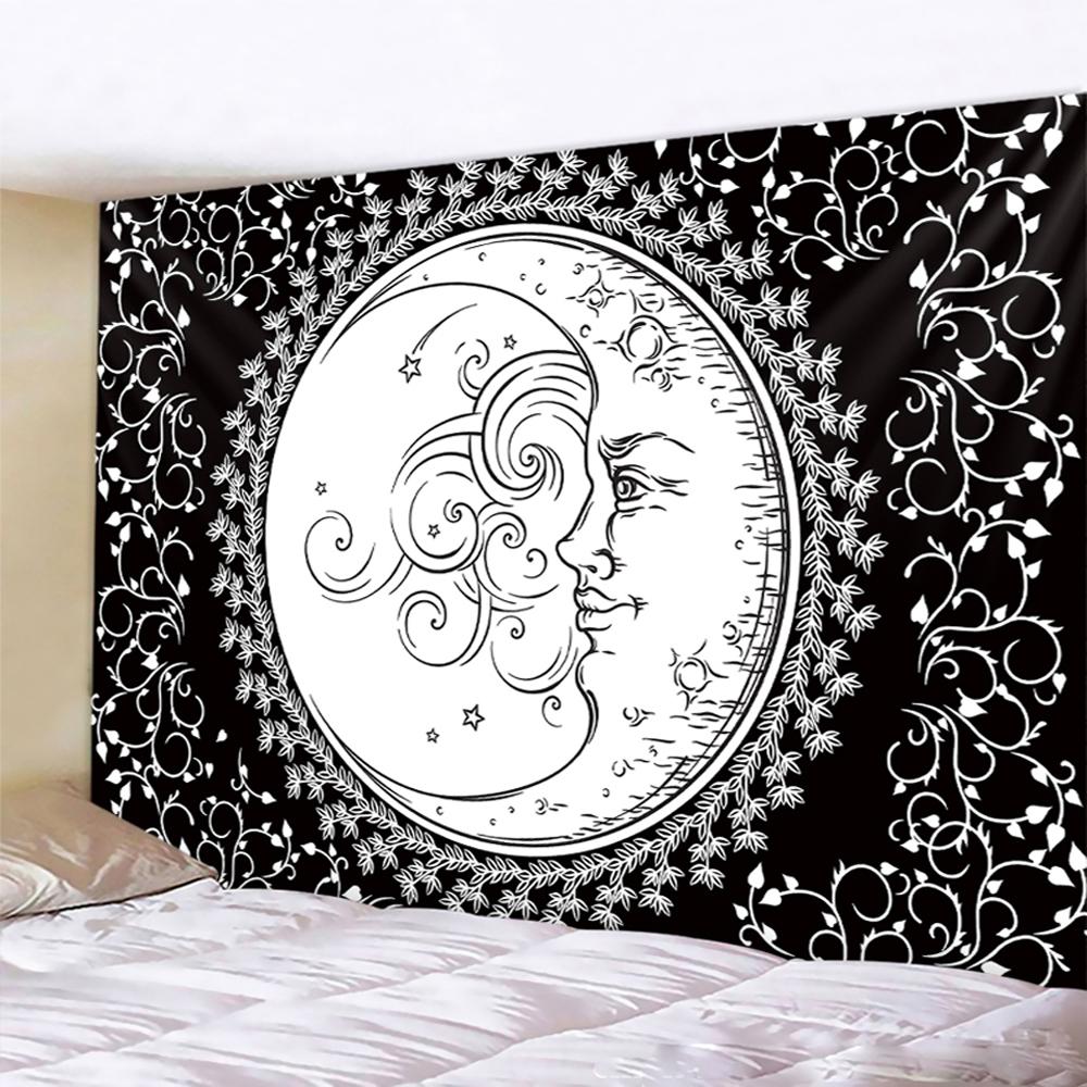 Mandala Black and White Sun and Moon Tapestry Mystical Witchcraft Divination Wall Hanging Hippie Wall Hanging Home Decoration