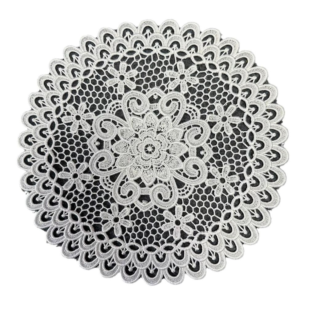 French Retro White Lace Round Placemat with Heavy Embroidery