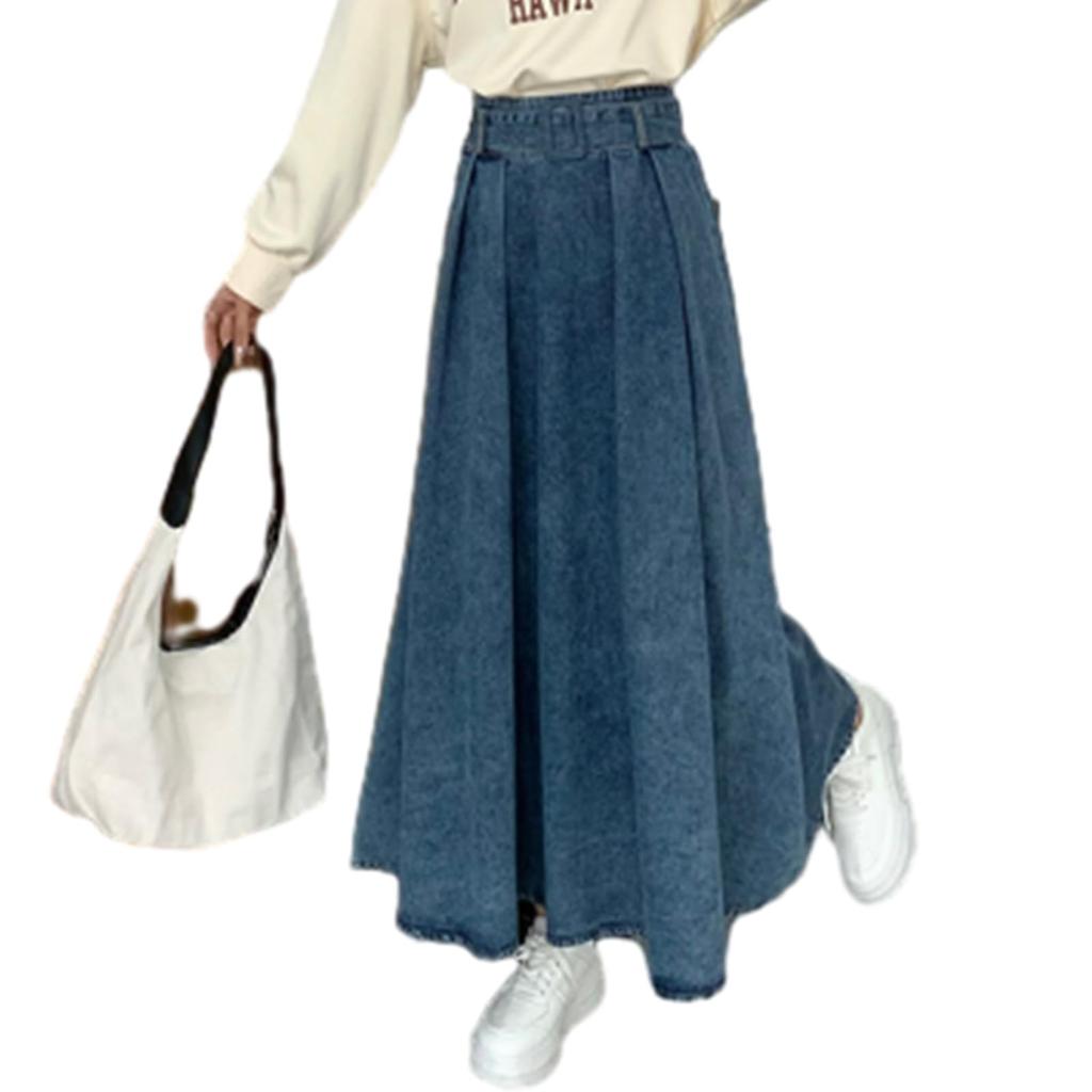 ORWZDCO Деним Плюс Идеально для Повседневной Зимы Женская Юбка, Длинная, Расклешенная, А-силуэта, С высокой талией, Размер, Облегающая, Стильная, Стройнящая ноги, Удобная,