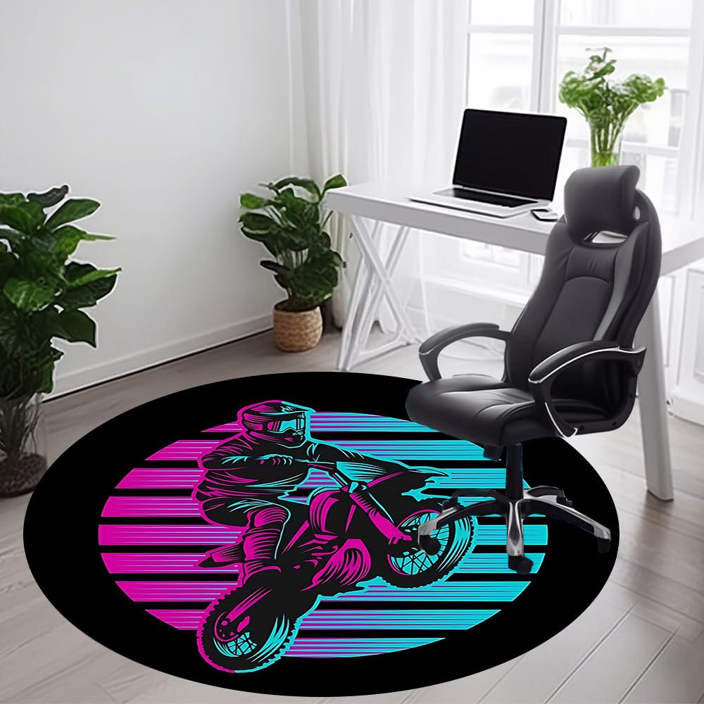 1PC Motorbike Rider Office Round Area Rug, Mat Suitable ForOffice, Under Office Chairs Bedroom Living Room Home Decor, Room Deco