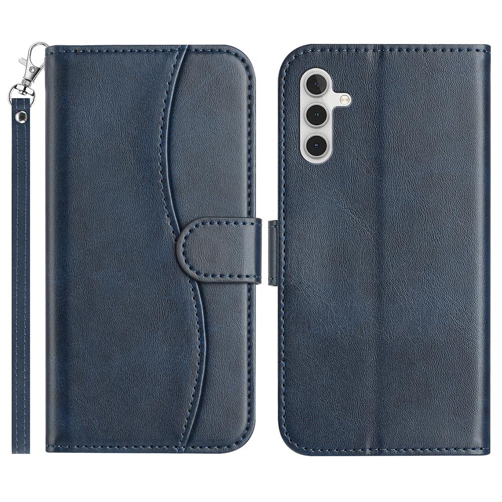 For Samsung Galaxy A25 5G (Global) (161.0 X 76.5 X 8.3mm) Stand Case with Strap PU Leather Wallet Phone Cover S Shape Stitching Design