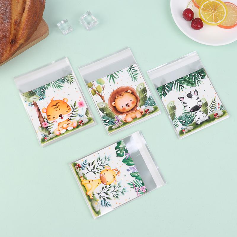 50 шт./пакет самозапечатывающиеся мешочки для печенья и конфет с изображением животных джунглей Wild One Safari тематика день рождения декор для детей подарочные пакеты для детского душа