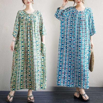 Литературные платья большого размера с принтом для женщин, свободного этнического стиля