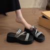 Cool Slippers Women's Summer Wear 2025 New Internet Celebrity Beautiful Rhinestones with Skirt Thick Bottom Heightening Beach Slippers