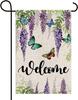 Texupday Welcome Violet Wisteria Ower Buttery Decoration Double Sided Vertical Burlap Garden Ag Spring Summer Rustic F WZZ