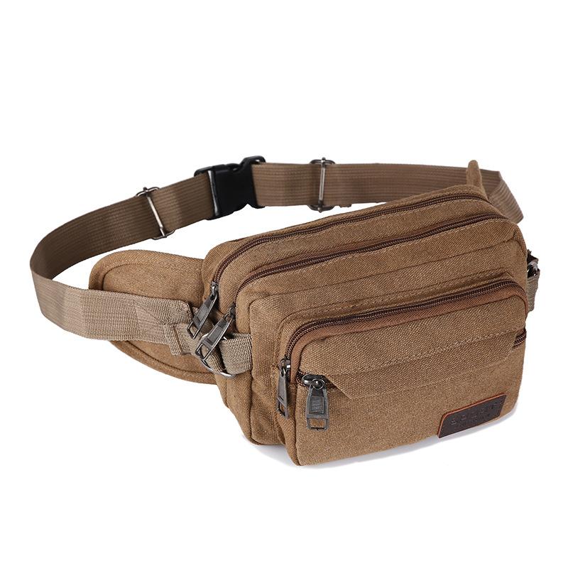 New Style, Waterproof, Canvas Waist Bag, Neutral, Korean Version, Large Capacity, Multi-layer, Outdoor Leisure, Travel Waist and Chest Bag