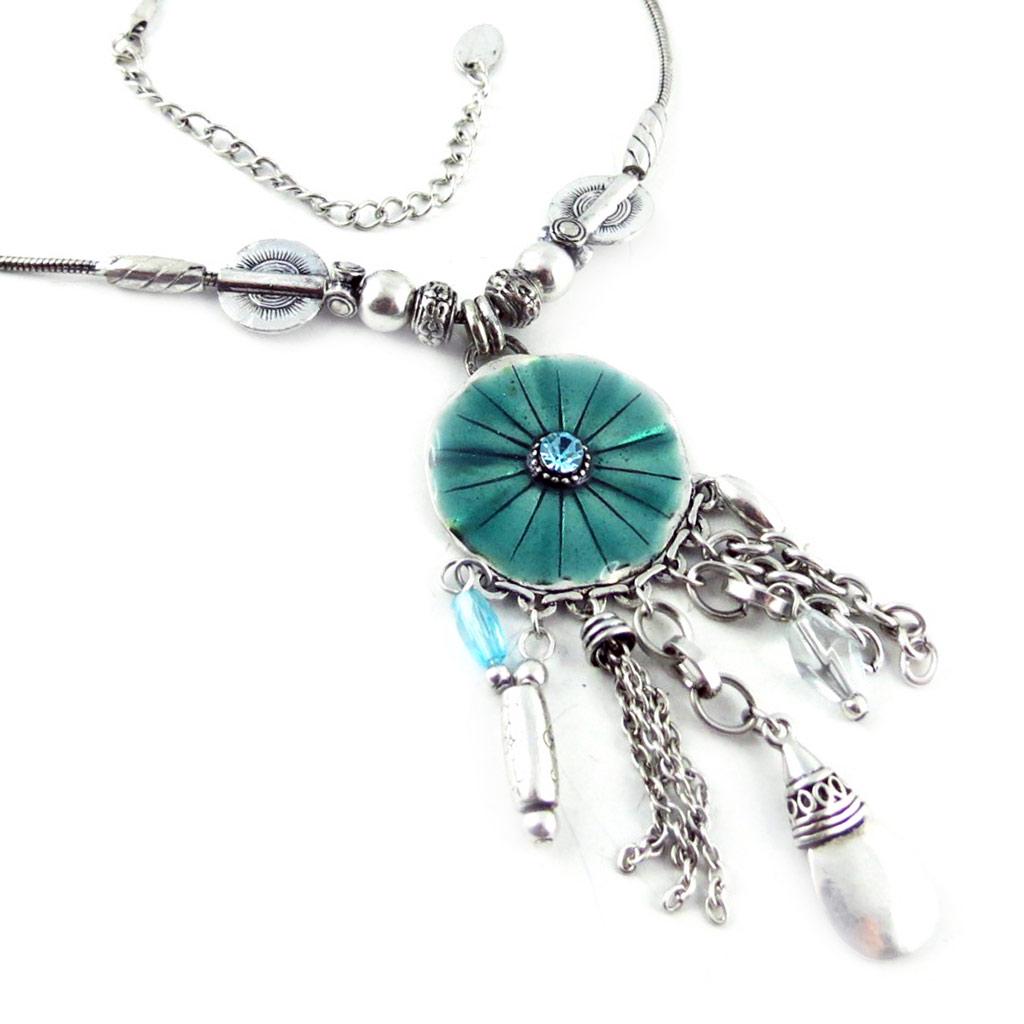Les Trésors De Lily [E1371] - Designer Necklace 'Memories of the Past' Turquoise