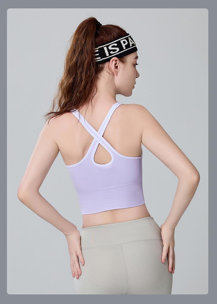 Cross back sports bra with high elasticity, unconstrained fitness bra, soft support, shock-absorbing running bra