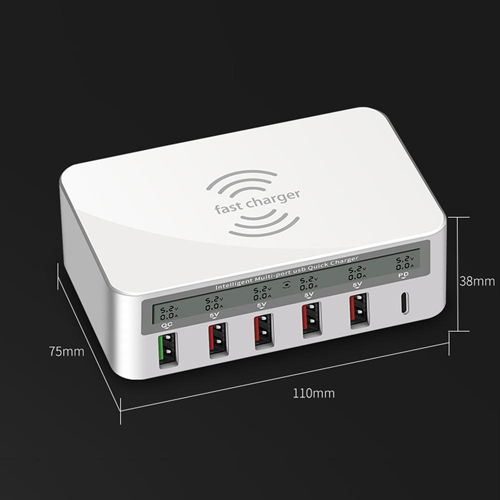 USB PD QC зарядное устройство адаптер беспроводное зарядное устройство 6 портов быстрая зарядная станция для iPhone 16/15/14 Pro Max iPad, Samsung Huawei