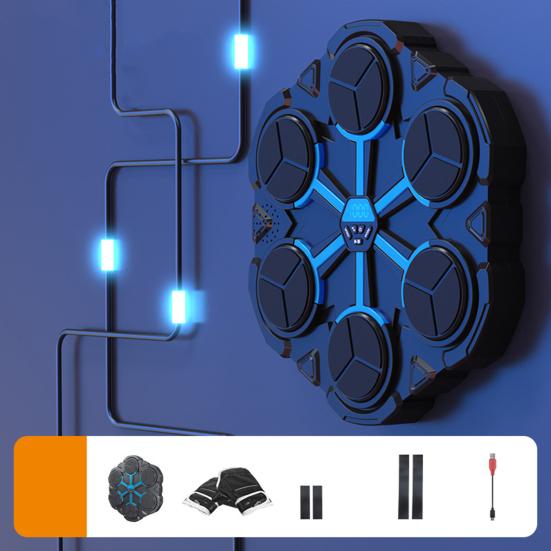 Музыкальный боксерский тренажер с перчатками, настенная боксерская мишень, совместимая с Bluetooth, со светодиодной подсветкой, 9 регулируемых скоростей, электронный боксерский тренажер, подушка для отработки ударов