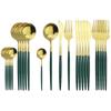 24Pcs Stainless Steel Dinnerware Set Kitchen Green Gold Cutlery Set Knife Fork Spoon Flatware Tableware Minimalist Silverware