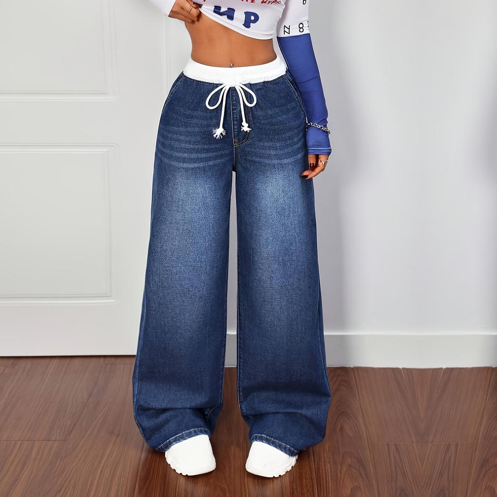 Women's Wide Leg Jeans Casual Highwaist Straight Denim Pants With Pockets