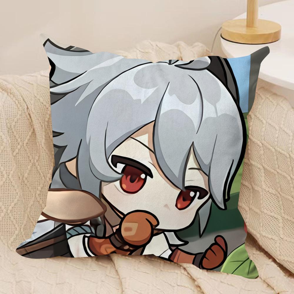 Razor Cute Cute Genshin Impact Cushion Cover Silky Short Plush Invisible Zipper Dustproof Sofa Pillow Case For Home Decor