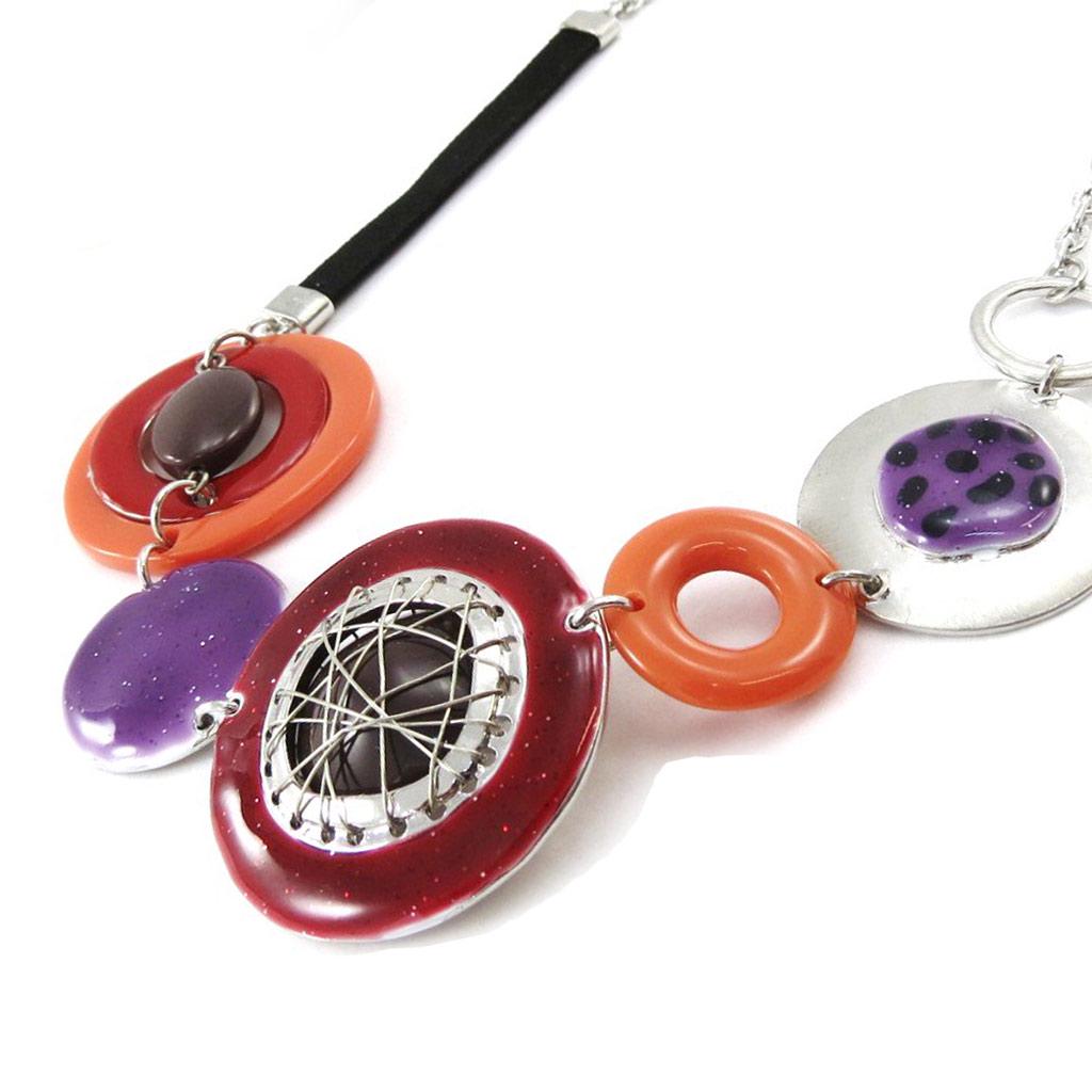 NOA [J2209] - Дизайнерское колье «Quadrillage» красный оранжевый фиолетовый