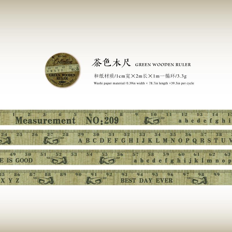 1 Roll Wood Color Ruler Theme Tape Sticker, Vintage Art Journal Decor Washi Tape, Student Diary Album DIY Collage Material