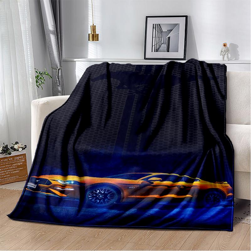 3D Mustang Racing Car Sign GTR Soft Plush Blanket,Flannel Blanket Throw Blanket for Living Room Bedroom Bed Sofa Cover Gift