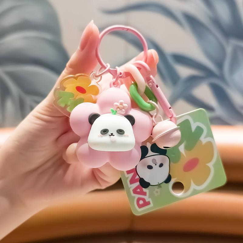 Charming Pvc Flower Panda Keychain With Cute Design Perfect For Keys And Bags