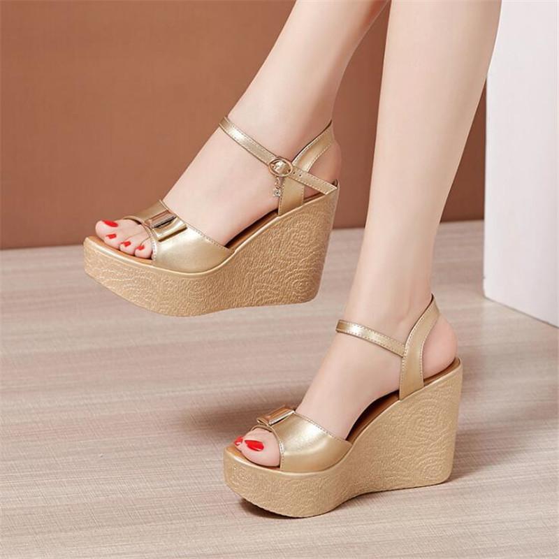 Plus Size 32-43 Open Toe Platform Female Sandals Women's Shoes Wedges Super High Heel Shoes Ladies High Heels Sandal