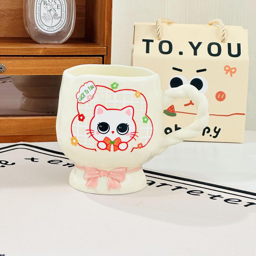 Милая мультяшная керамическая кружка Котенок Высоконогая чашка для воды Высокая кружка Студенческая чашка Сувенирный подарок