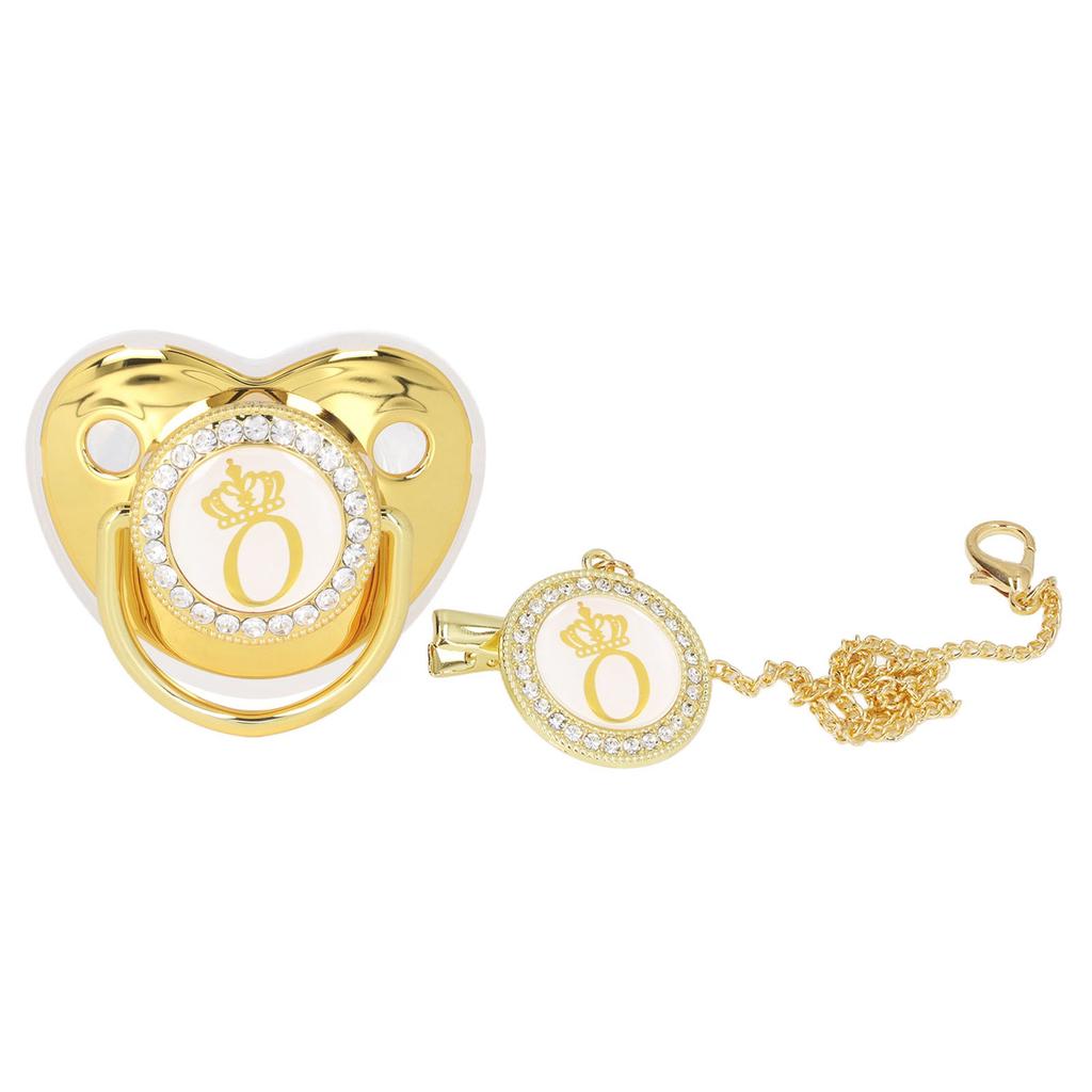 Детская пустышка, портативная, изысканная, с золотыми буквами короны, со стразами, с цепочкой-зажимом