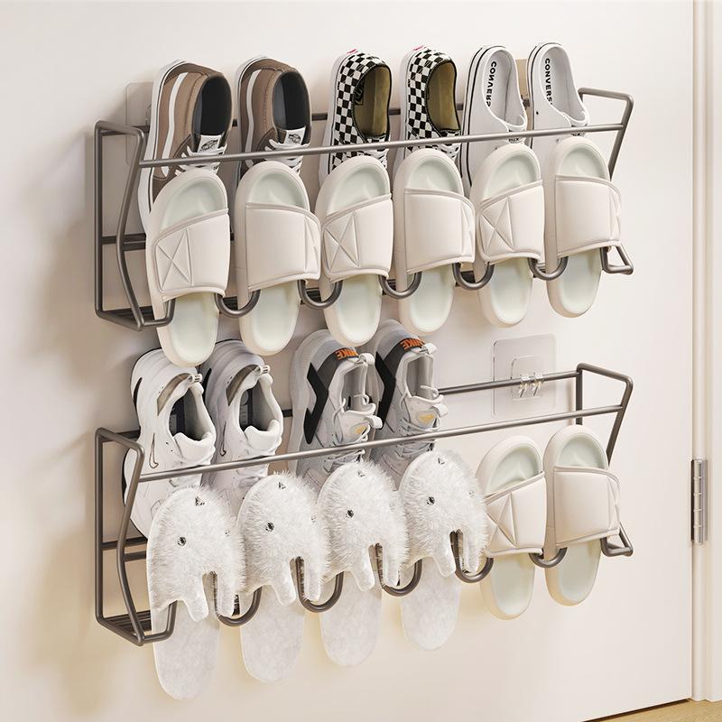 1pc Door Mounted Slipper Rack Bathroom Wall Mounted Non Perforated Rear Shoe Rack Household Door Hanging Storage Organizer Shelf